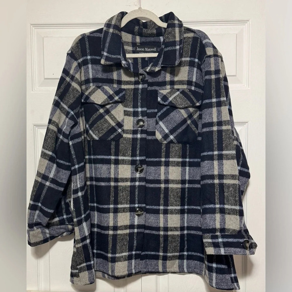 Jason Maxwell Women's Plus Size Plaid Button Down Shacket, Size 2X - Picture 2 of 8